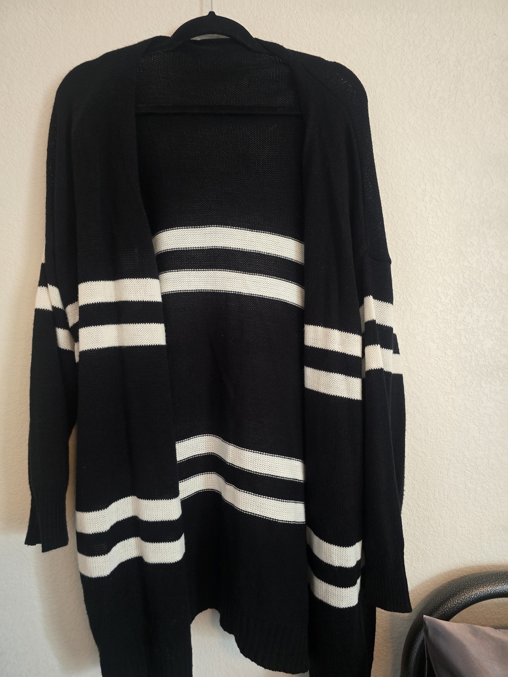 Black & White Striped Open-Front Women's Sweater Cardigan 3x